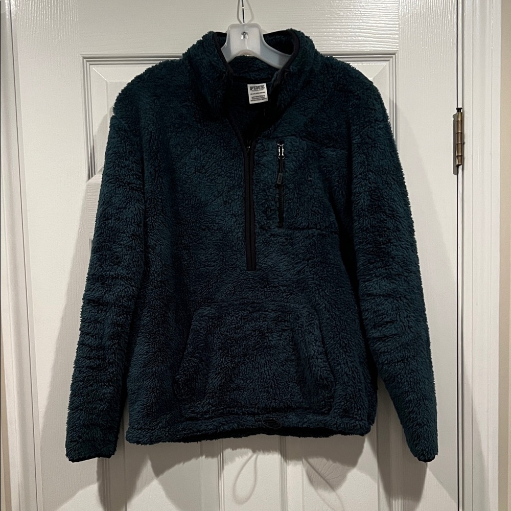 PINK Victoria's Secret Forest Green 1/4 zip Fluffy Jacket